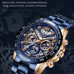 Orologio da Uomo Multifunzione in Acciaio Inossidabile con Cronografo, Movimento al Quarzo Analogico/Digitale